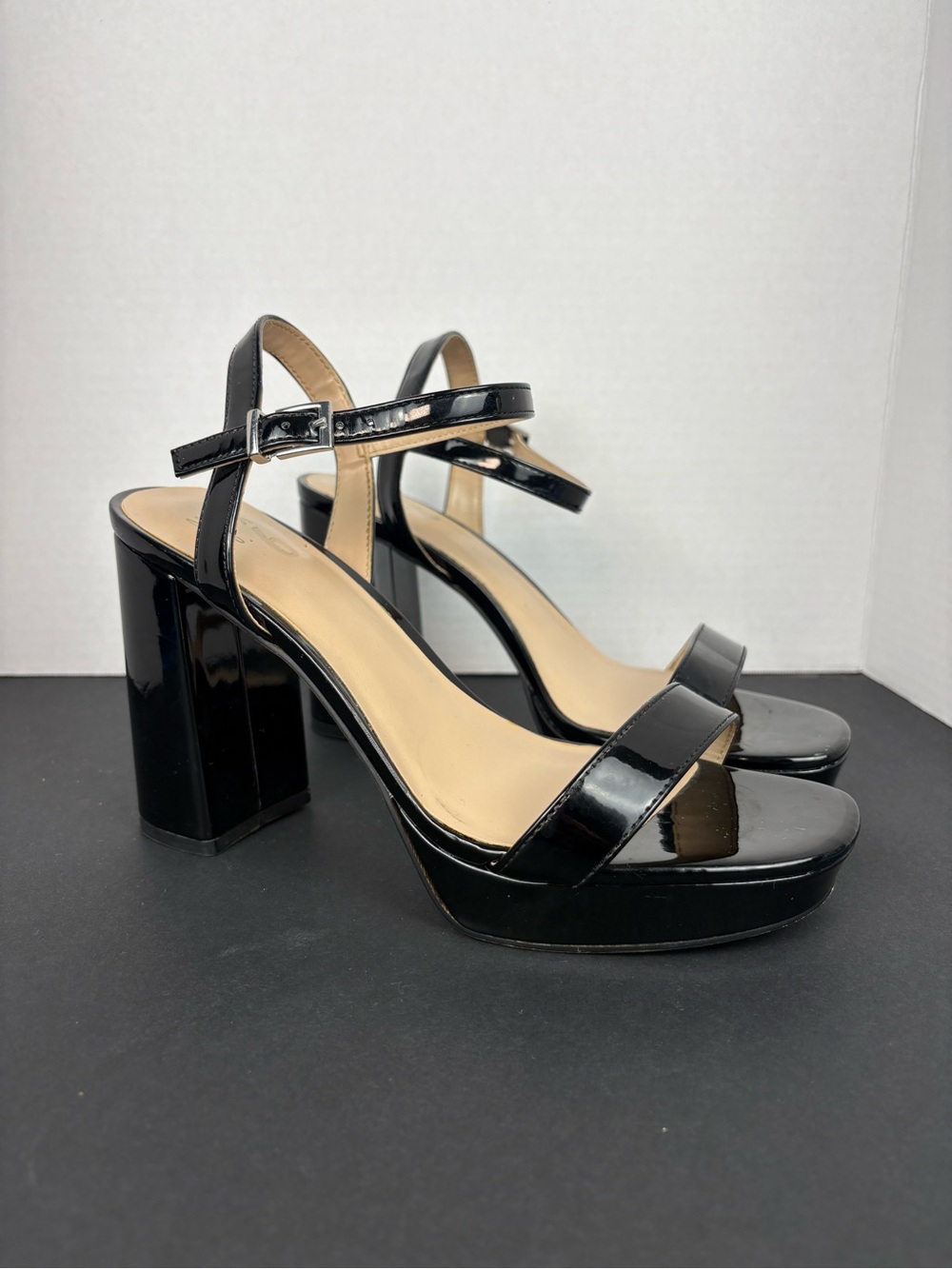 Black Patent Platform Block Heel Sandals - Women